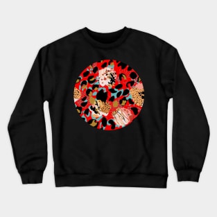 Modern abstract rose and leopard texture red Crewneck Sweatshirt